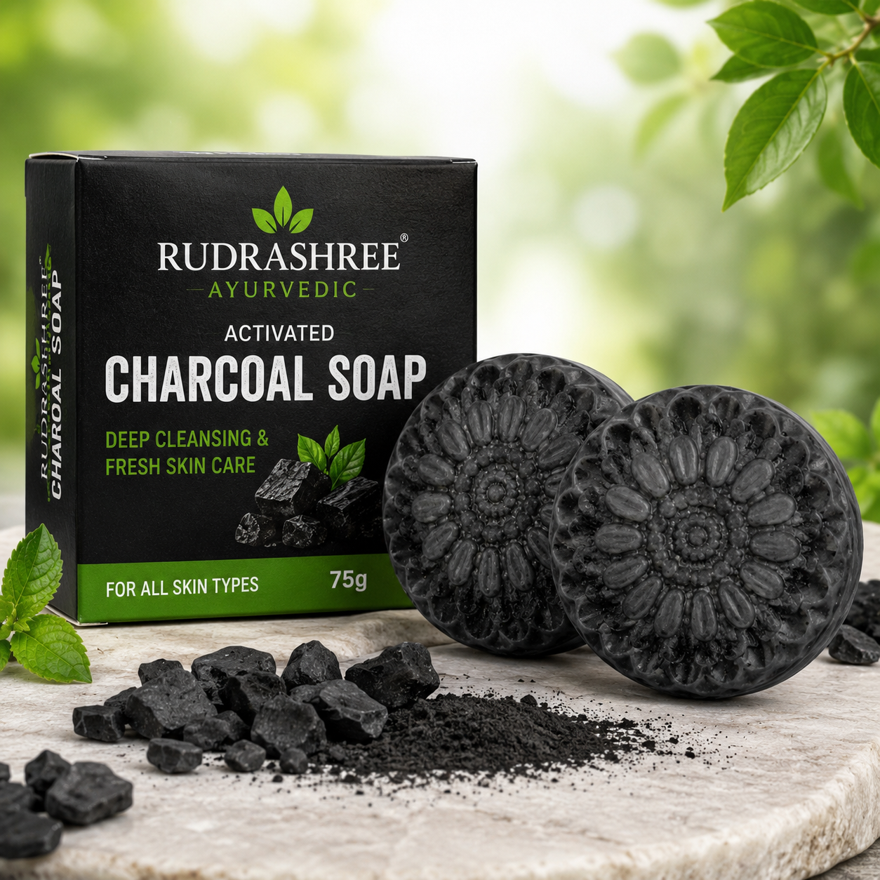Rudrashree Activated Charcoal Soap – Deep Cleansing & Fresh Skin Care Bar