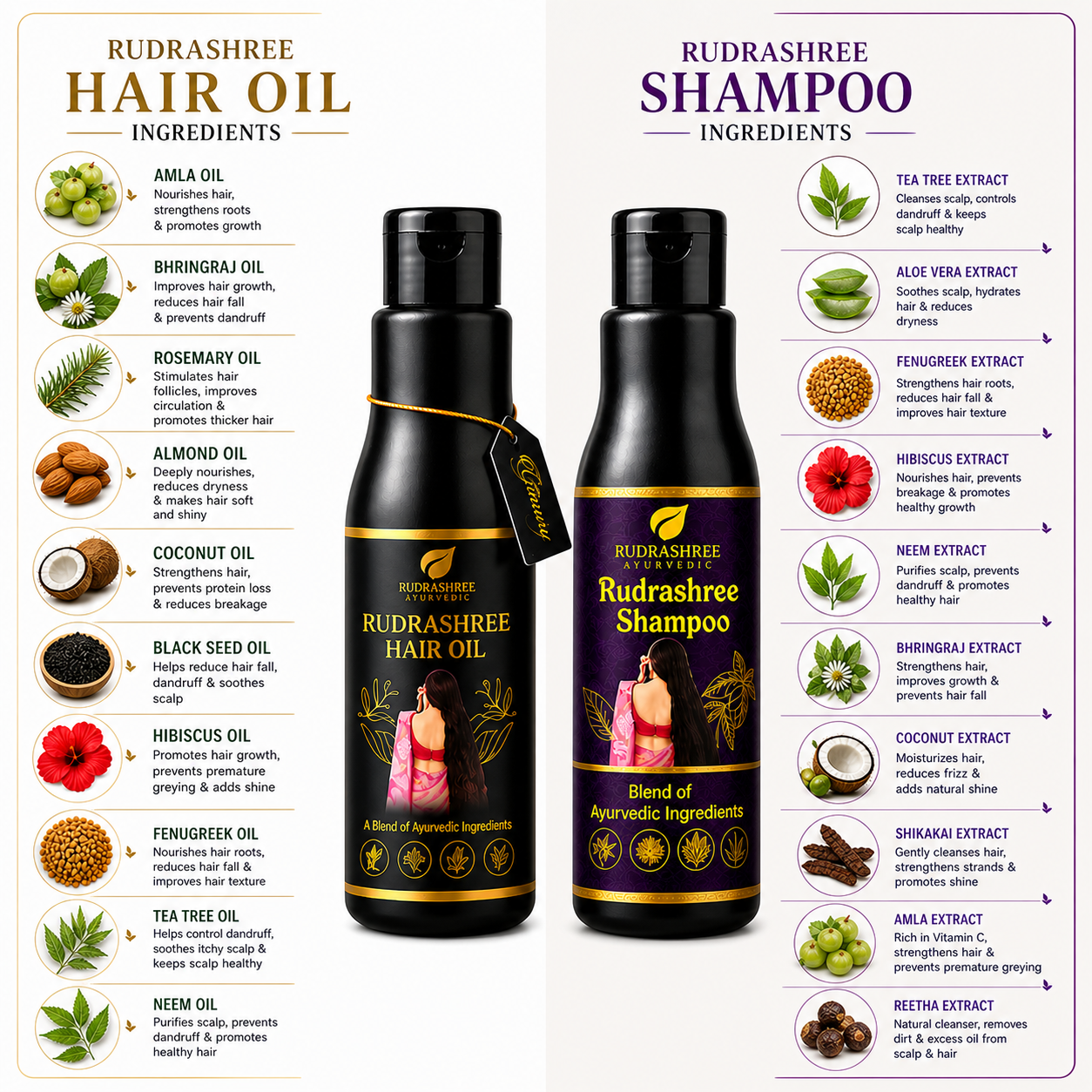 Rudrashree Ayurvedic Hair Oil & Shampoo Combo – Hair Fall Control, Hair Growth & Deep Scalp Nourishment
