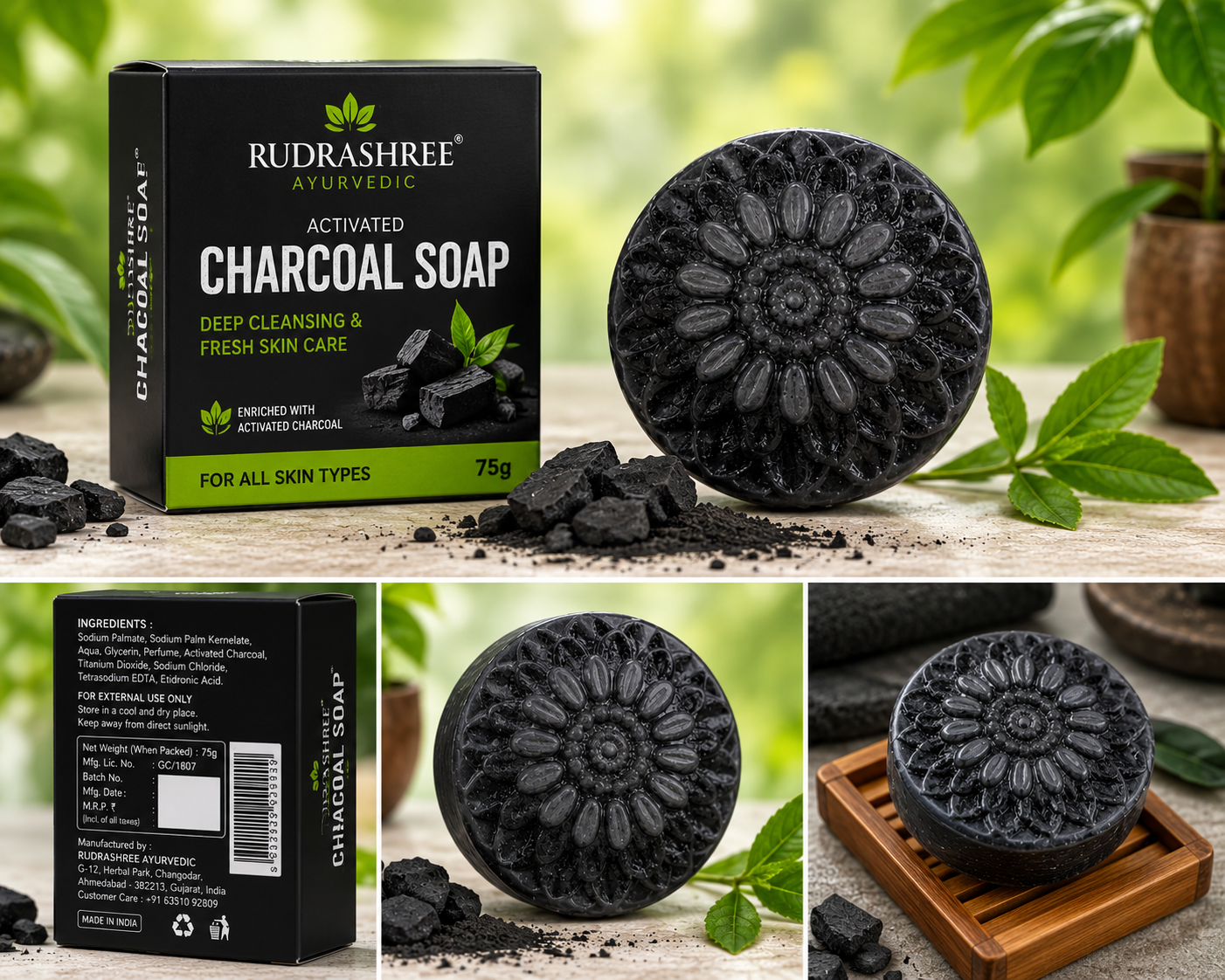 Rudrashree Activated Charcoal Soap – Deep Cleansing & Fresh Skin Care Bar