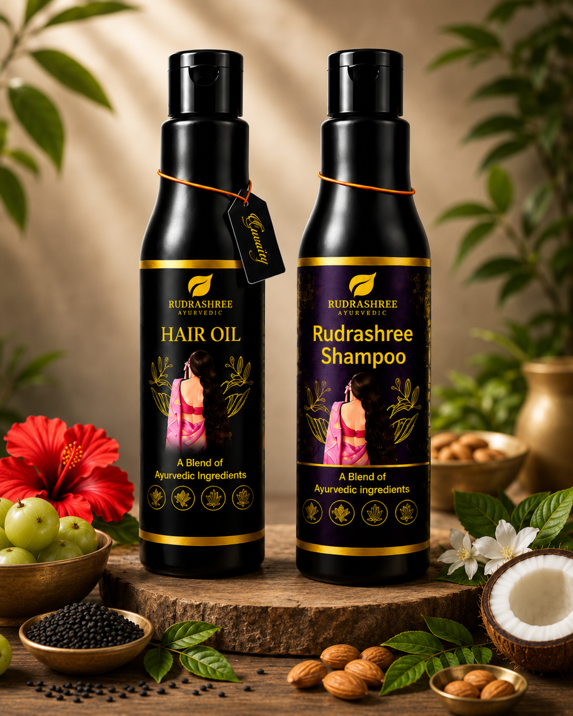 Rudrashree Ayurvedic Hair Oil & Shampoo Combo – Hair Fall Control, Hair Growth & Deep Scalp Nourishment